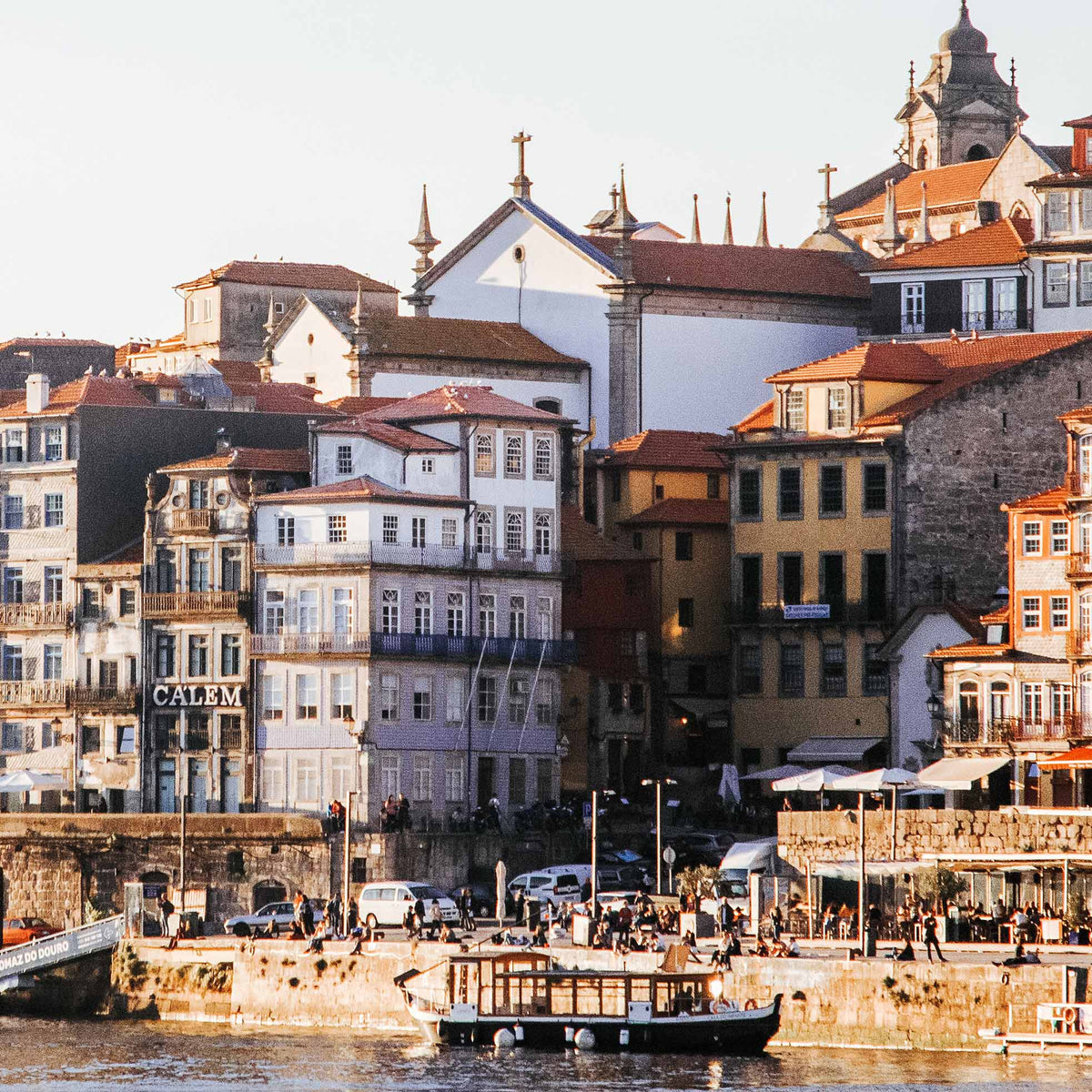 Close up of a scene on the river with colorful buildings in Porto