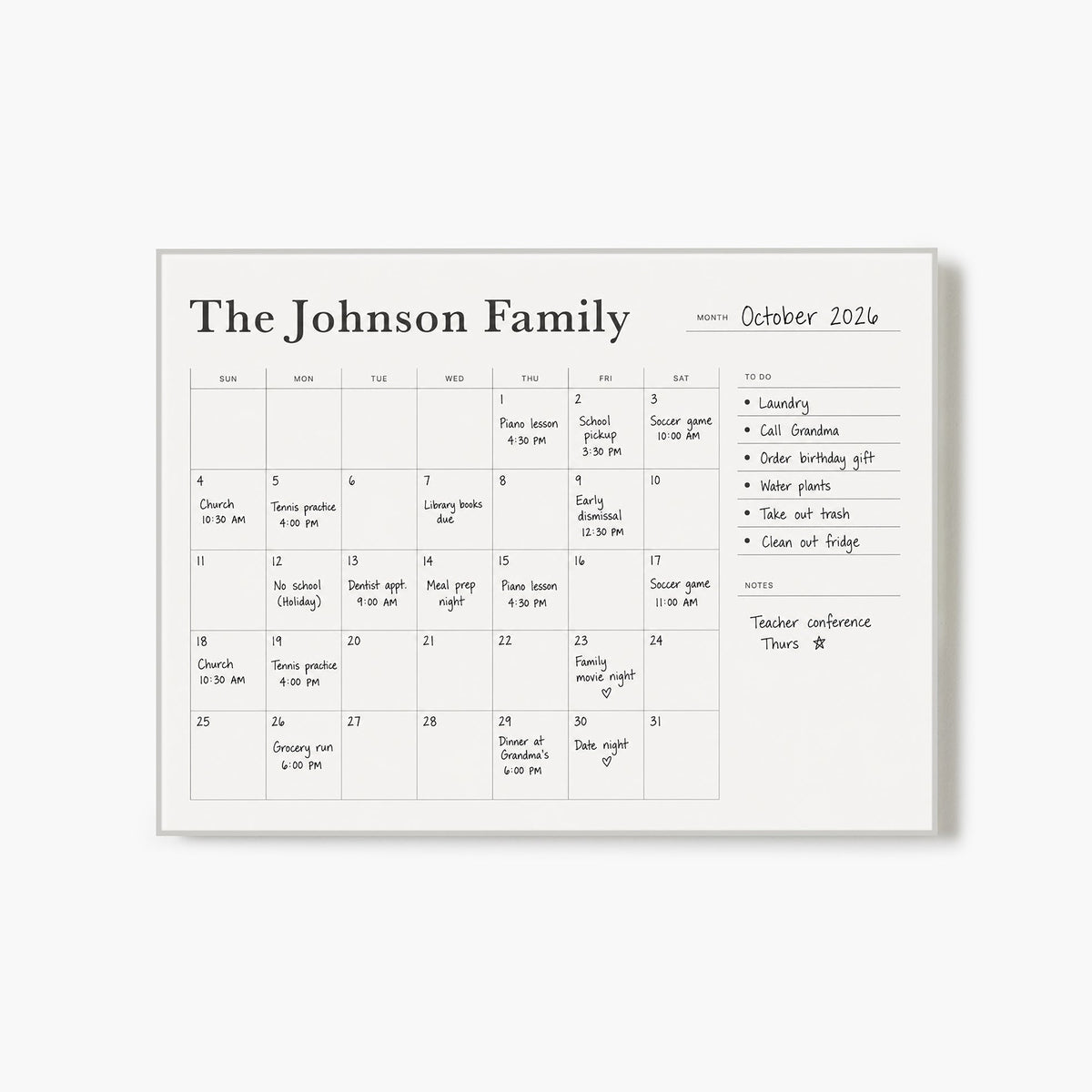 Writable Monthly Calendar: Ink