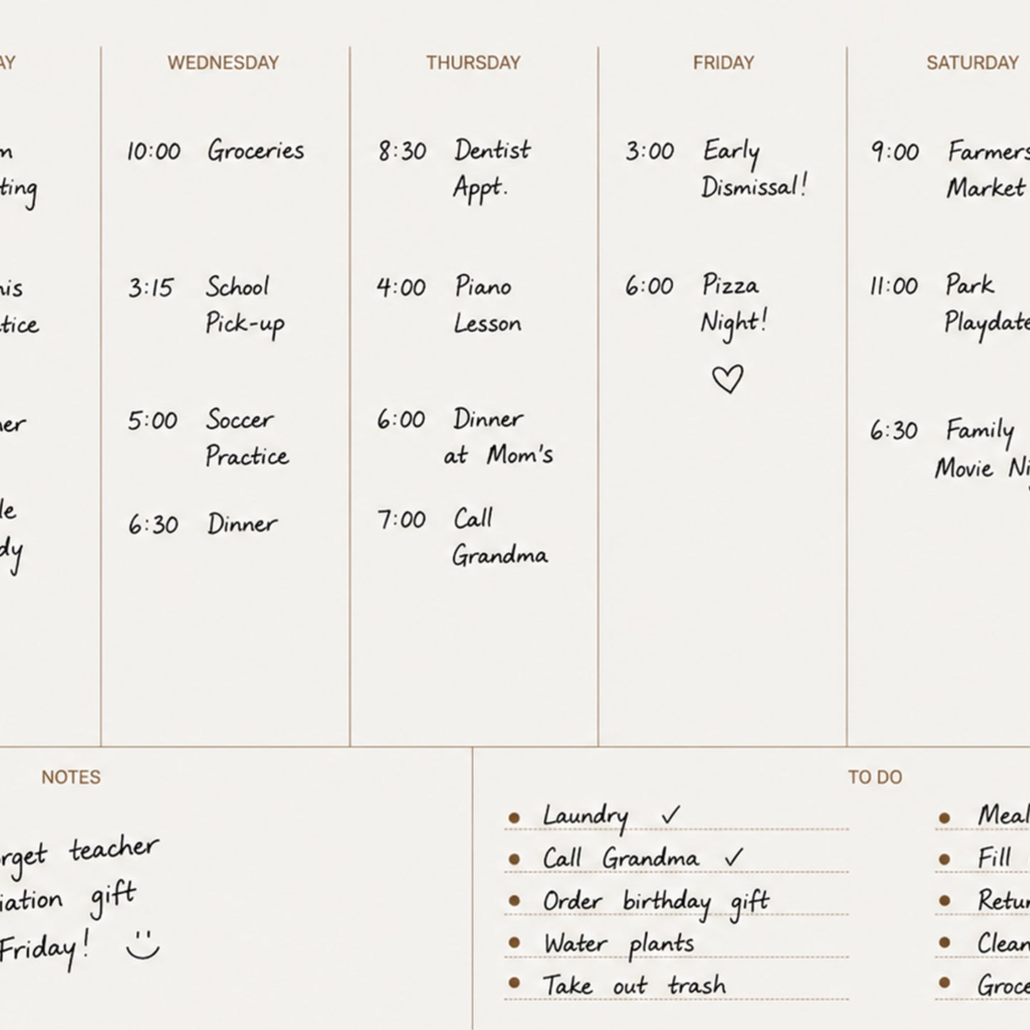 Writable Weekly Planner: Brass