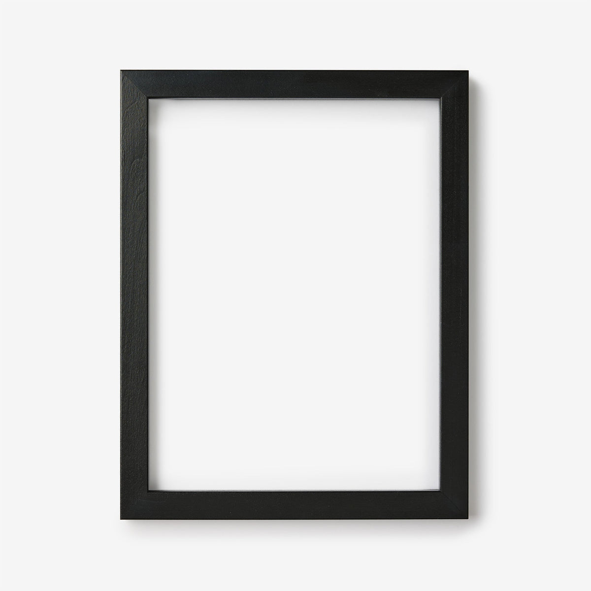 A medium rectangular black wood frame on a white background
